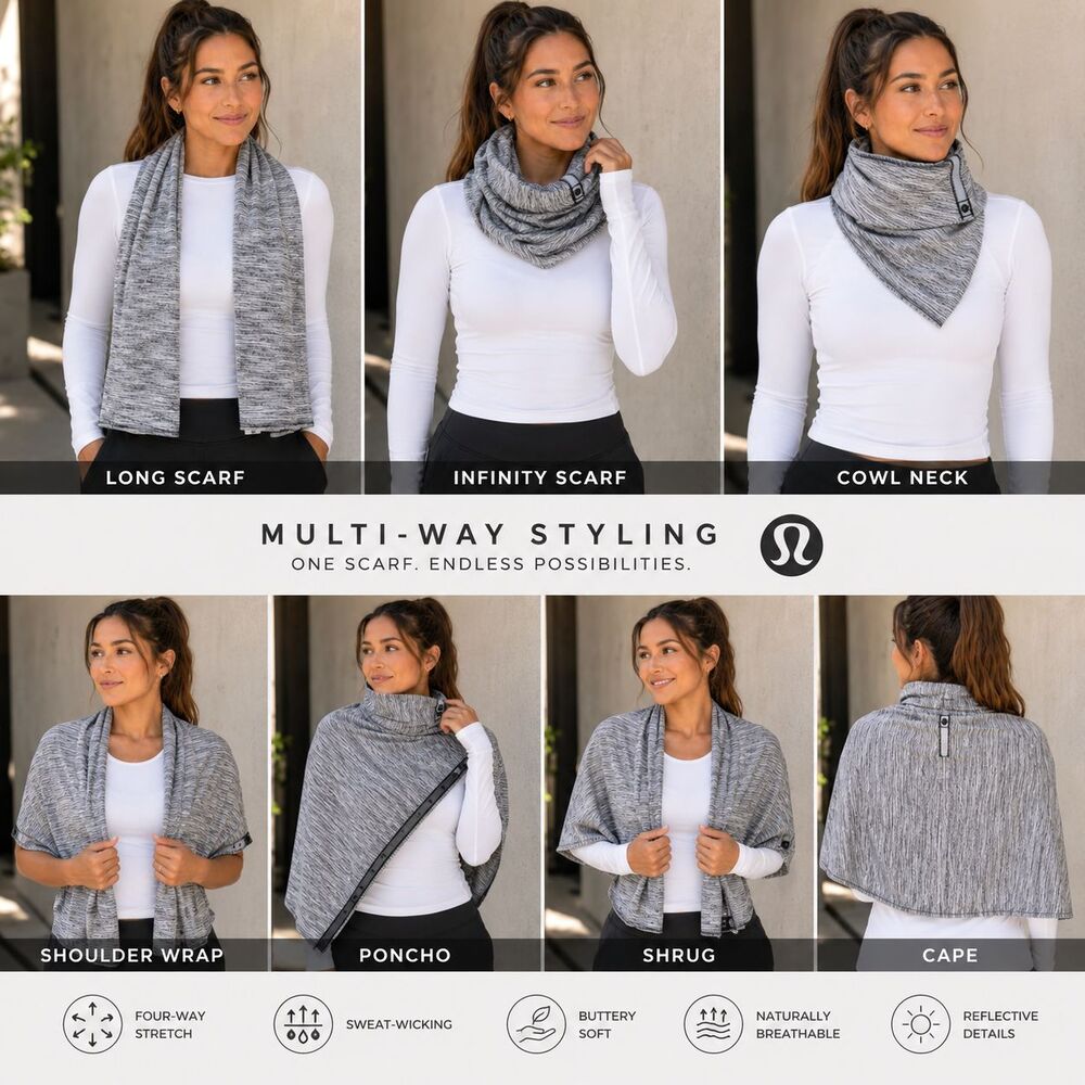 Lululemon Vinyasa Scarf Space Dye Camo Black Gray Rulu Snap Wrap Infinity Multi